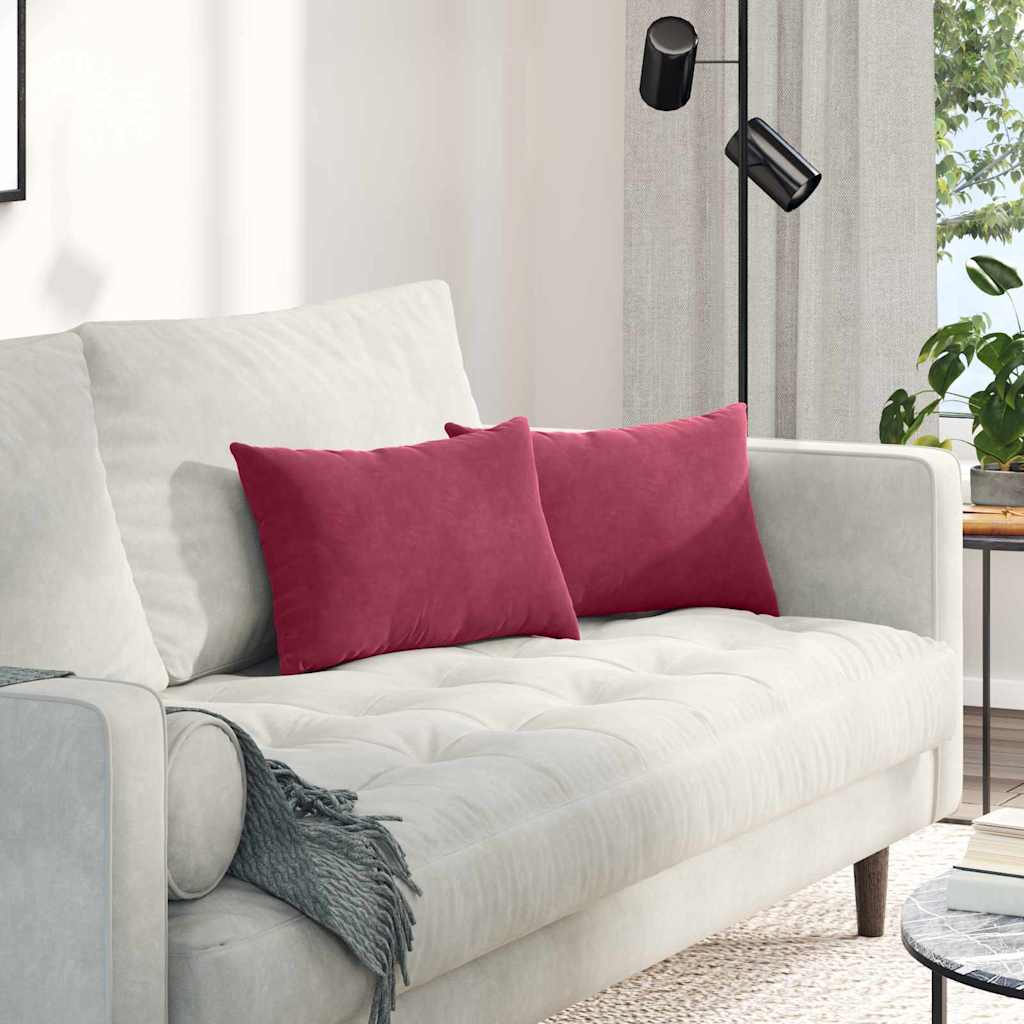 VidaXL coussins de canapé, 2 pièces, bordeaux, tissu corde 50 x 30 cm