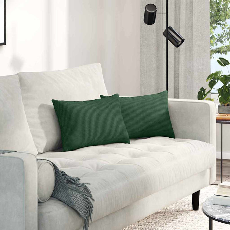 VidaXL coussins de canapé, 2 pièces, vert foncé, tissu corde 50 x 30 cm