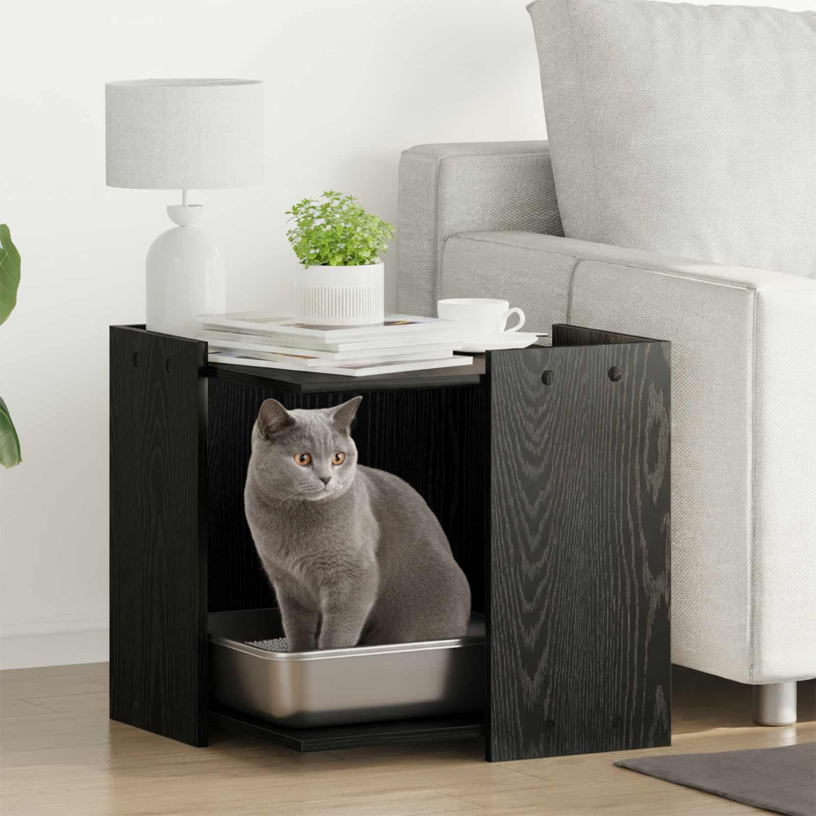 Vidaxxl litière pour chat clôture chêne noir 53 x 53 x 51 cm bois traité