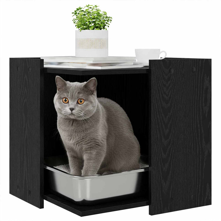 Vidaxxl litière pour chat clôture chêne noir 53 x 53 x 51 cm bois traité