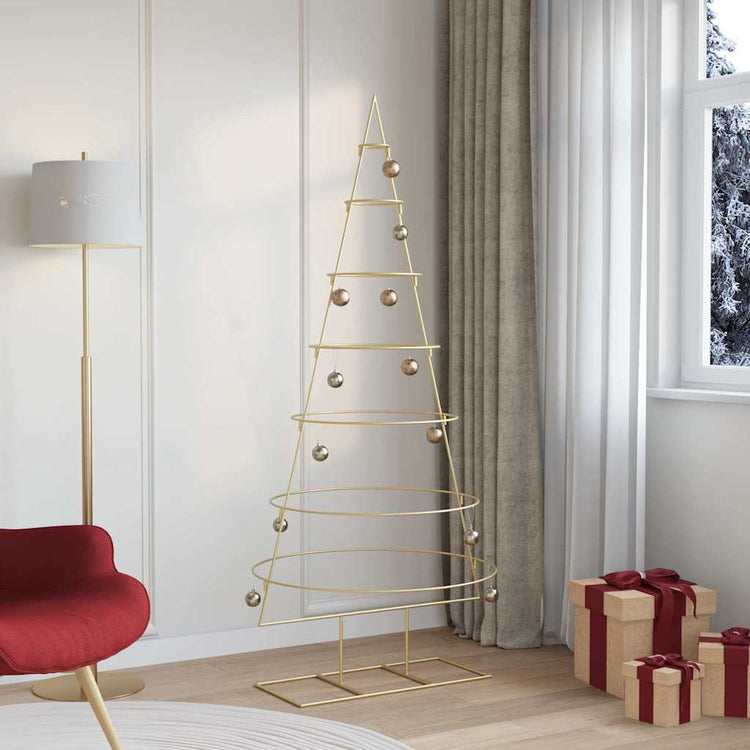Vidaxxl sapin de Noël en métal avec standard doré 180 cm en acier thermolaqué