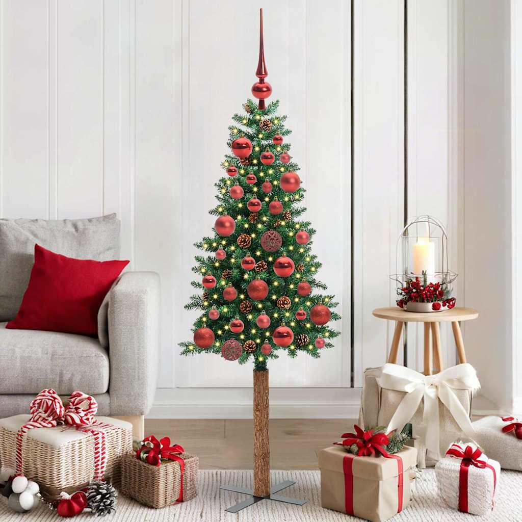 Vidaxx sapin de Noël slim vert 150 cm PVC et bois de pin massif