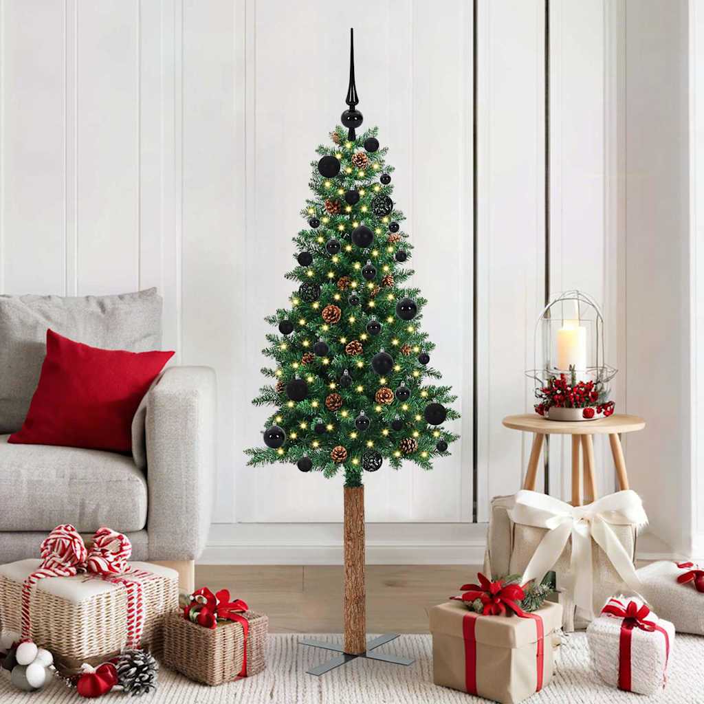 Vidaxx sapin de Noël slim vert 150 cm PVC et bois de pin massif