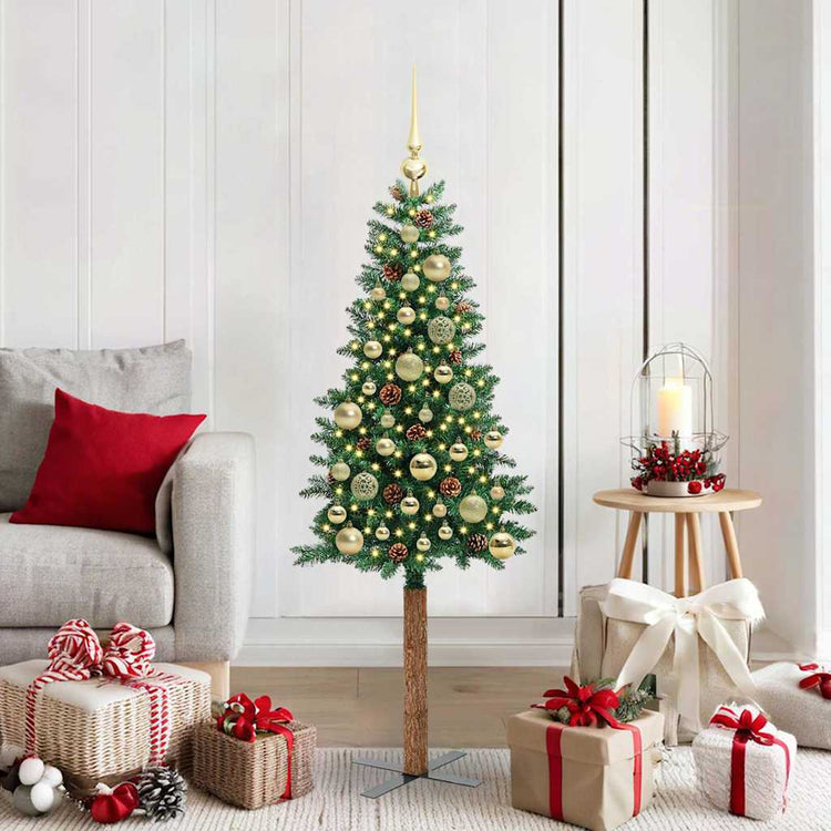 Vidaxx sapin de Noël slim vert 150 cm PVC et bois de pin massif
