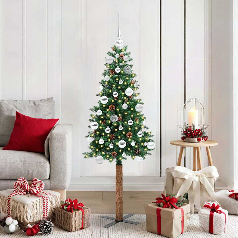 Vidaxx sapin de Noël slim vert 150 cm PVC et bois de pin massif