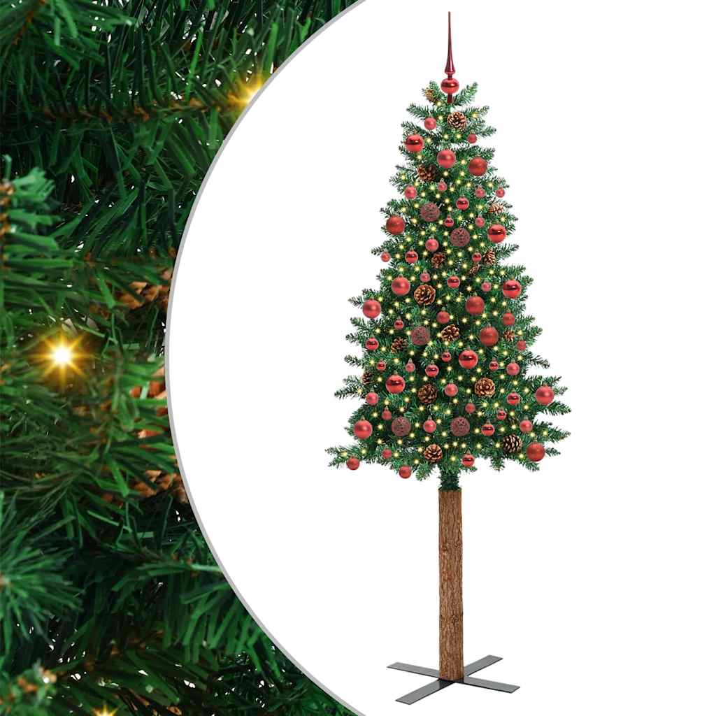 Vidaxx sapin de Noël slim vert 180 cm PVC et bois de pin massif