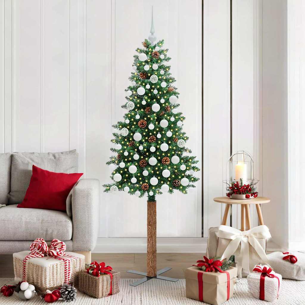 Vidaxx sapin de Noël slim vert 180 cm PVC et bois de pin massif