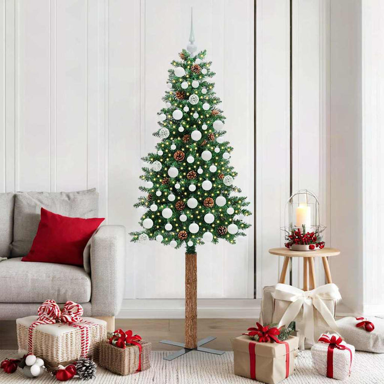Vidaxx sapin de Noël slim vert 180 cm PVC et bois de pin massif