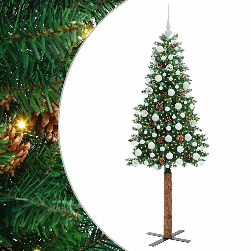Vidaxx sapin de Noël slim vert 180 cm PVC et bois de pin massif