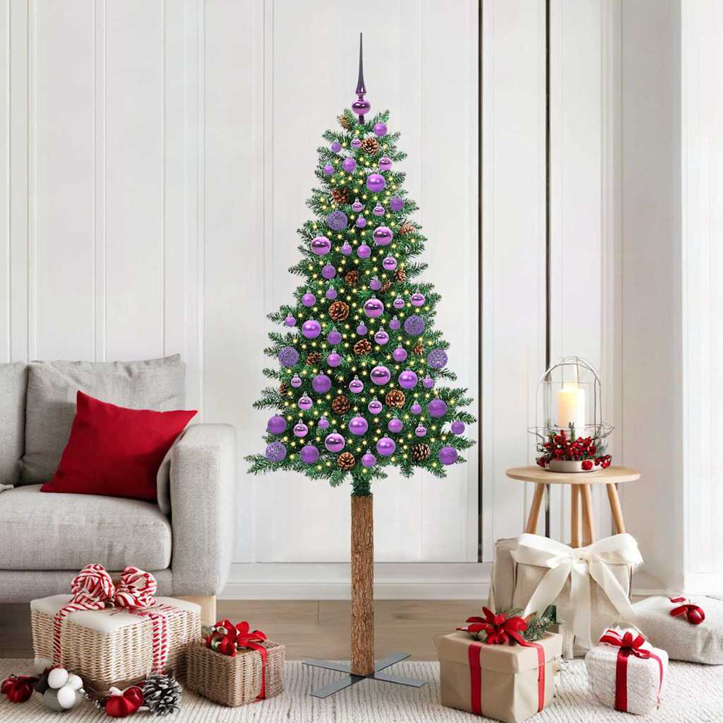 Vidaxx sapin de Noël slim vert 180 cm PVC et bois de pin massif