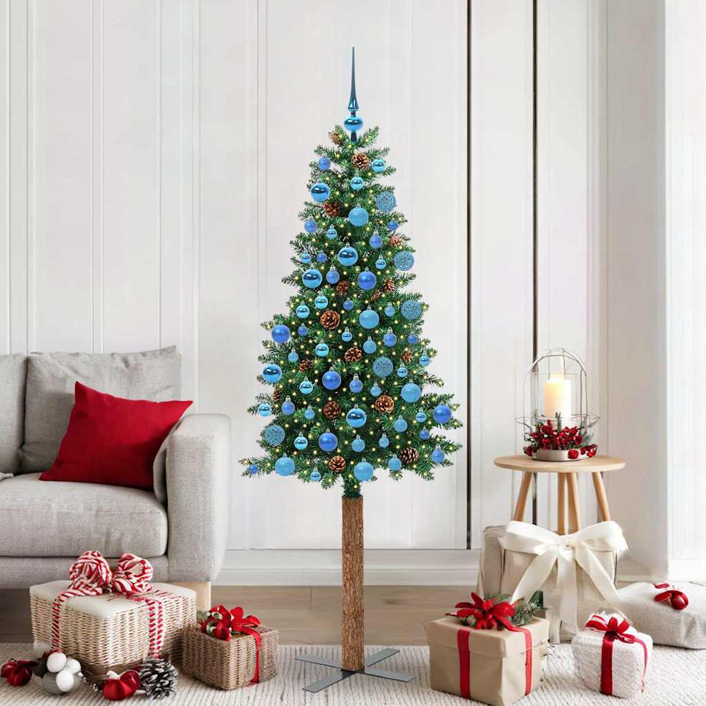 Vidaxx sapin de Noël slim vert 180 cm PVC et bois de pin massif
