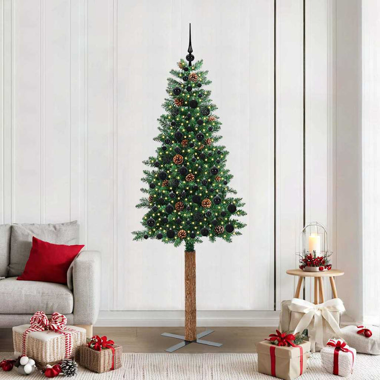 Vidaxx sapin de Noël slim vert 210 cm PVC et bois de pin massif