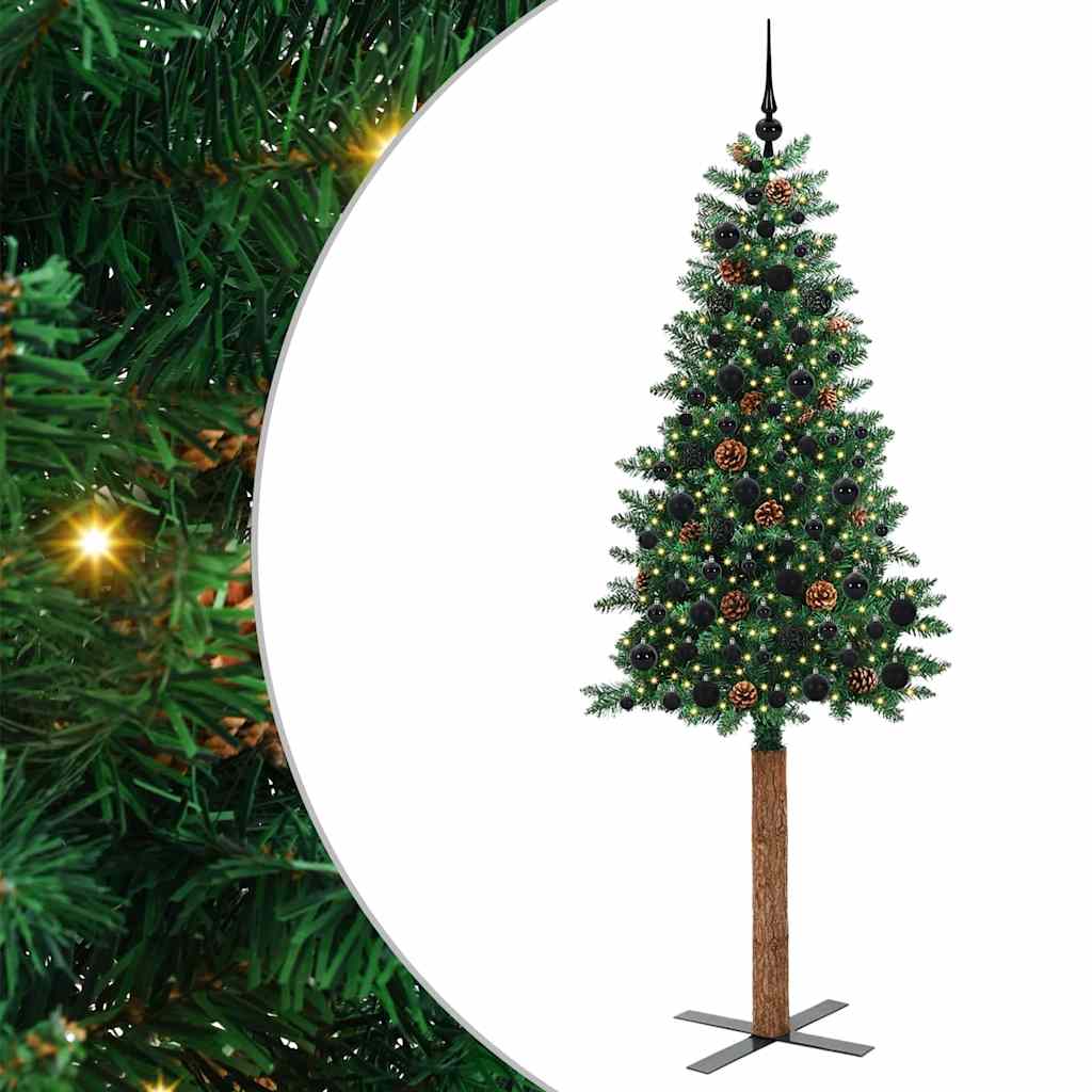 Vidaxx sapin de Noël slim vert 210 cm PVC et bois de pin massif