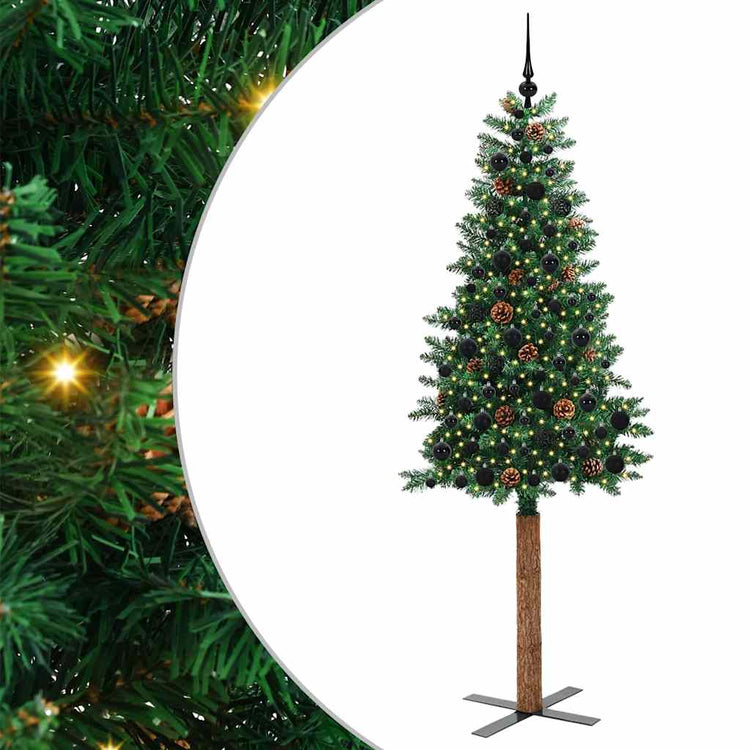 Vidaxx sapin de Noël slim vert 210 cm PVC et bois de pin massif