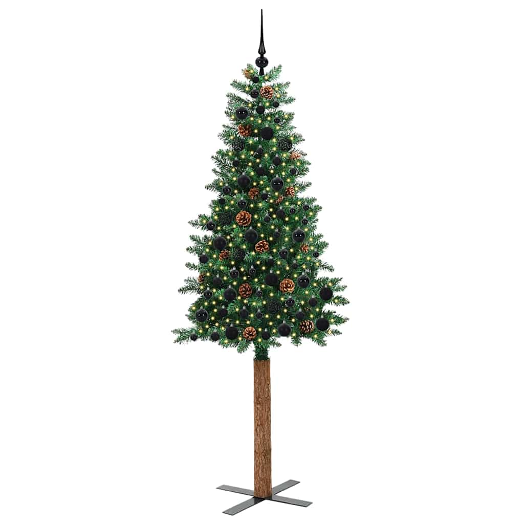 Vidaxx sapin de Noël slim vert 210 cm PVC et bois de pin massif