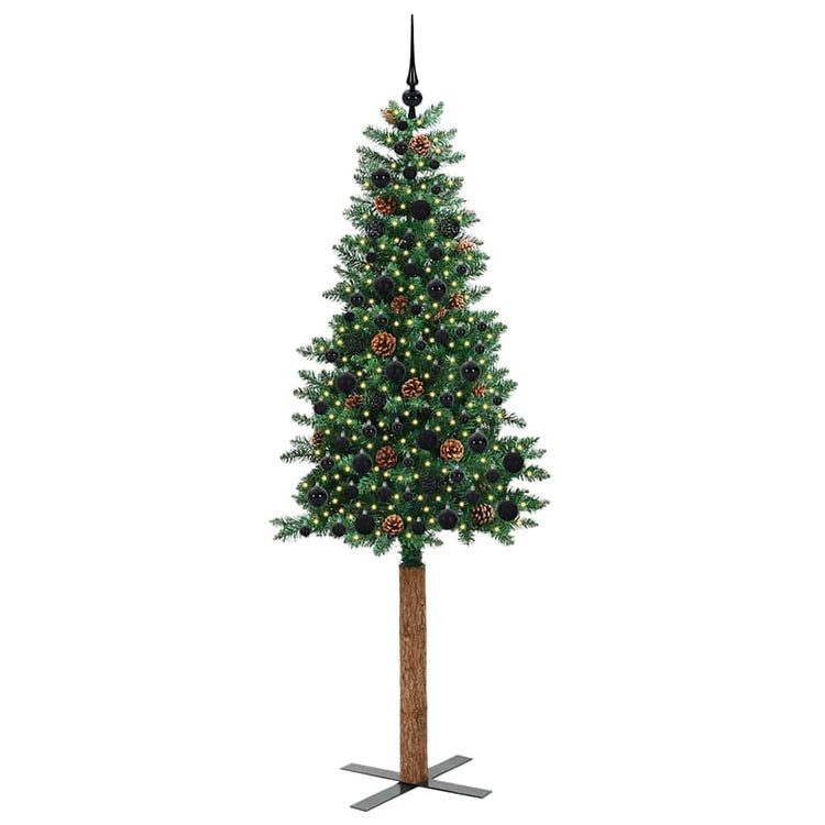 Vidaxx sapin de Noël slim vert 210 cm PVC et bois de pin massif