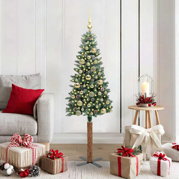 Vidaxx sapin de Noël slim vert 150 cm PVC et bois de pin massif
