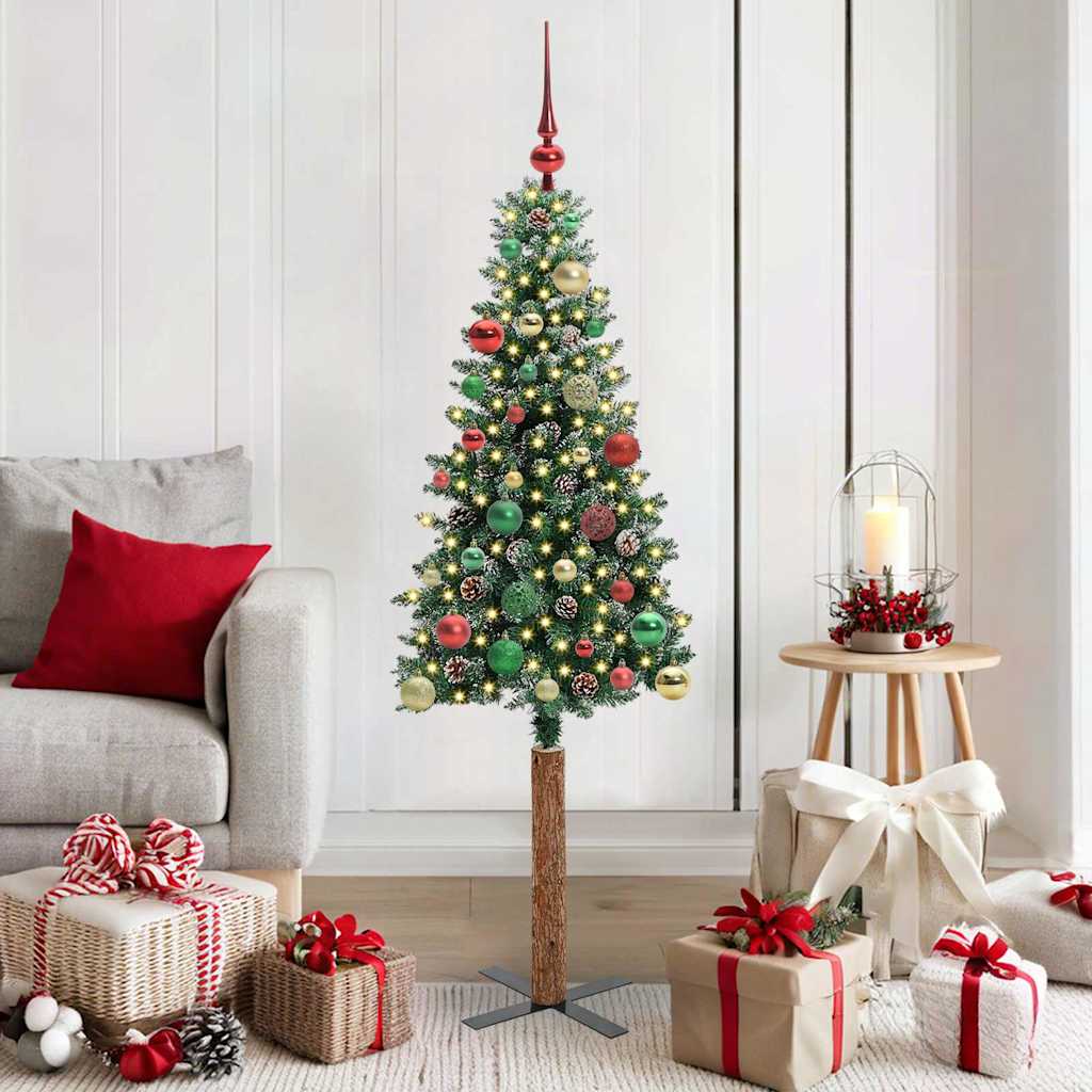 Vidaxx sapin de Noël slim vert 150 cm PVC et bois de pin massif