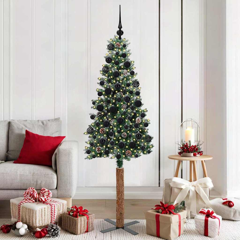 Vidaxx sapin de Noël slim vert 180 cm PVC et bois de pin massif