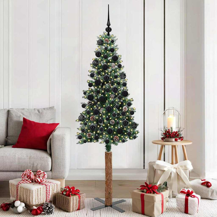 Vidaxx sapin de Noël slim vert 180 cm PVC et bois de pin massif