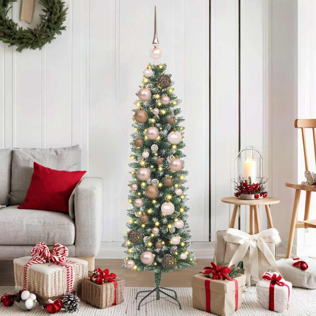 Vidaxx sapin de Noël artificiel mince avec 150 LED vert et blanc 120 cm