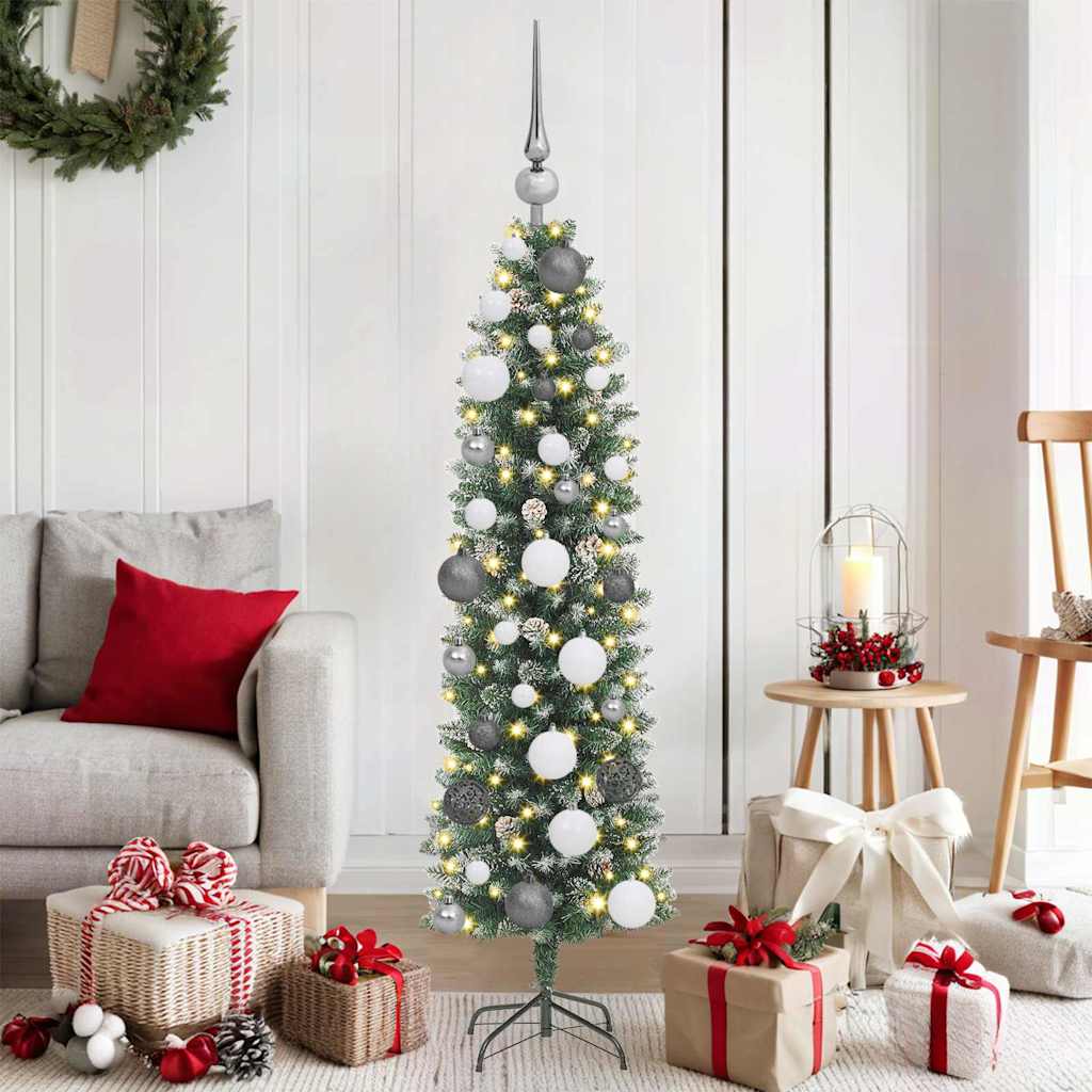 Vidaxx sapin de Noël artificiel mince avec 150 LED vert et blanc 120 cm