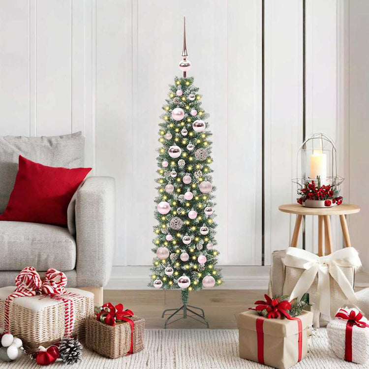 Vidaxx sapin de Noël artificiel mince avec 150 LED vert et blanc 120 cm