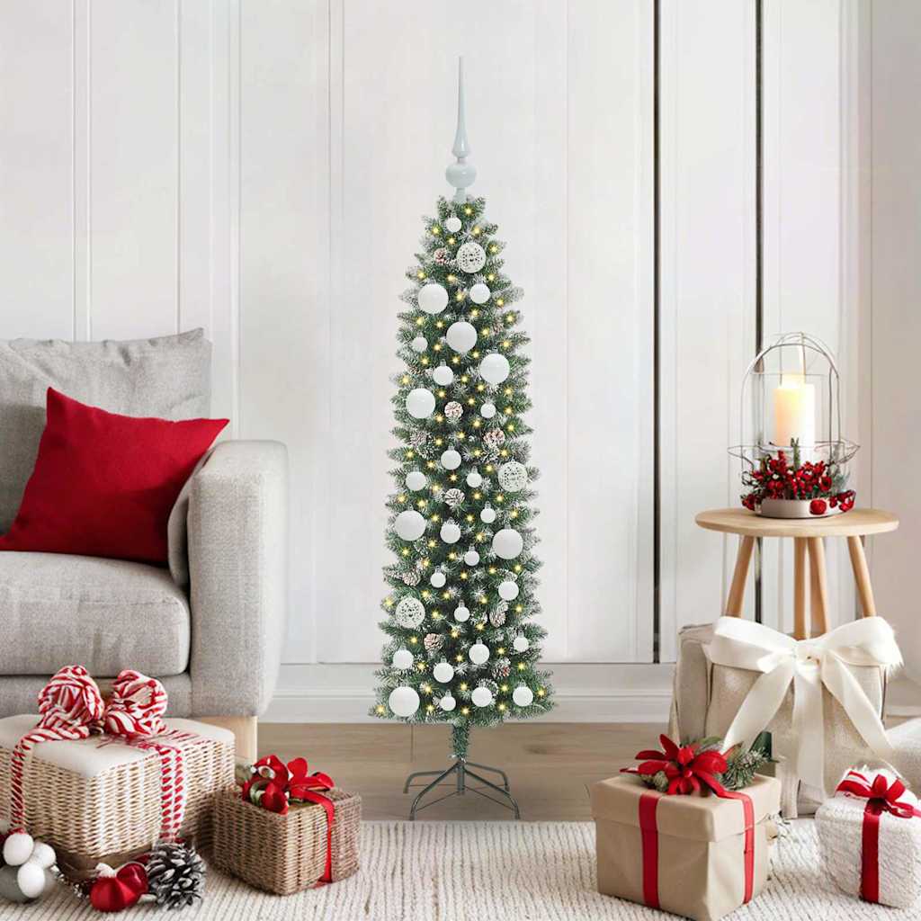 Vidaxx sapin de Noël artificiel mince avec 150 LED vert et blanc 120 cm