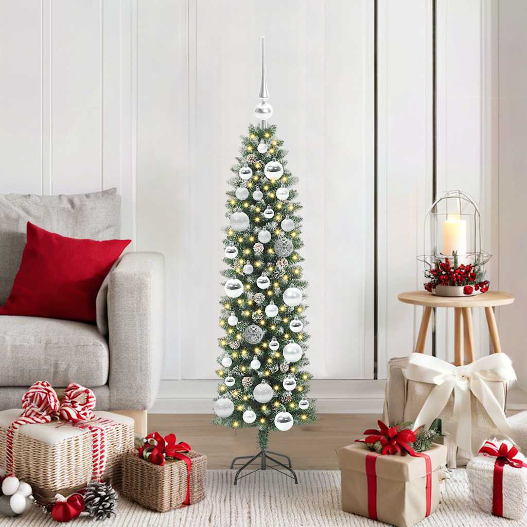 Vidaxx sapin de Noël artificiel mince avec 150 LED vert et blanc 120 cm