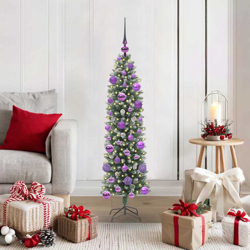 Vidaxx sapin de Noël artificiel mince avec 150 LED vert et blanc 120 cm