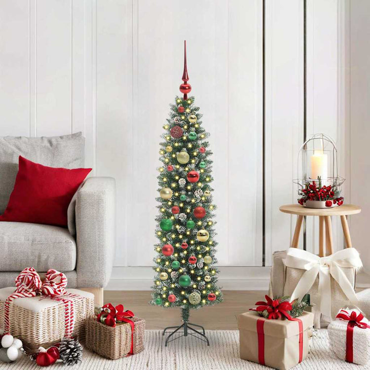 Vidaxx sapin de Noël artificiel mince avec 150 LED vert et blanc 120 cm
