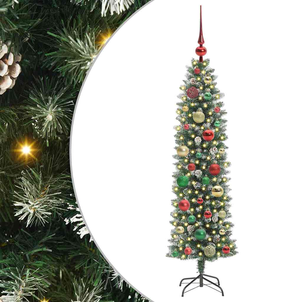 Vidaxx sapin de Noël artificiel mince avec 150 LED vert et blanc 120 cm