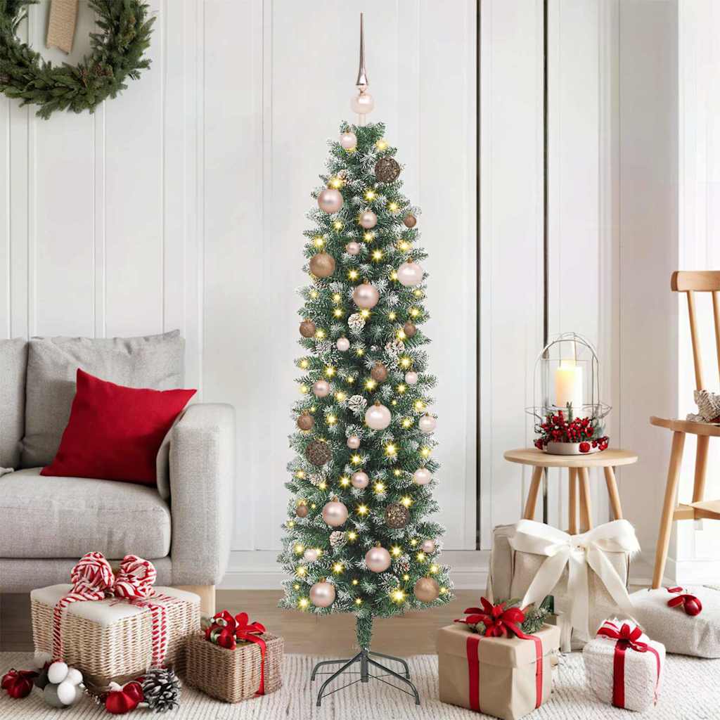 Vidaxx sapin de Noël artificiel mince avec 150 LED vert et blanc 150 cm