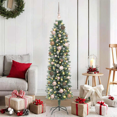 Vidaxx sapin de Noël artificiel mince avec 150 LED vert et blanc 150 cm