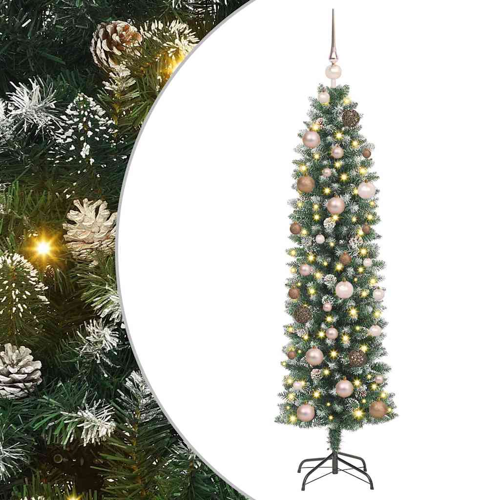 Vidaxx sapin de Noël artificiel mince avec 150 LED vert et blanc 150 cm
