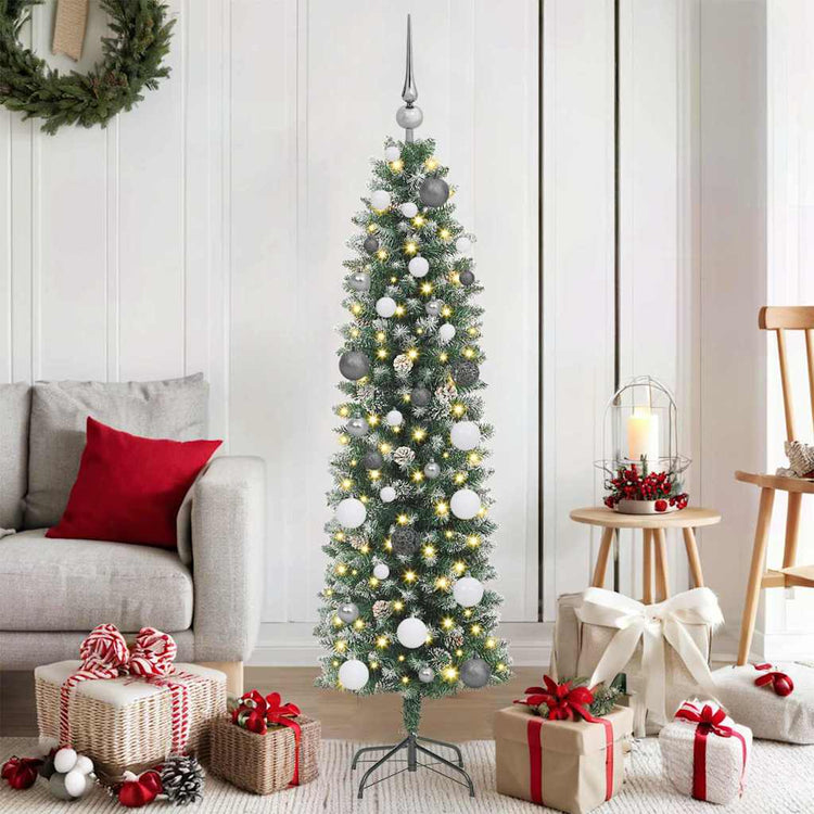 VidaXL sapin de Noël artificiel mince avec 150 LED vert et blanc 150 cm