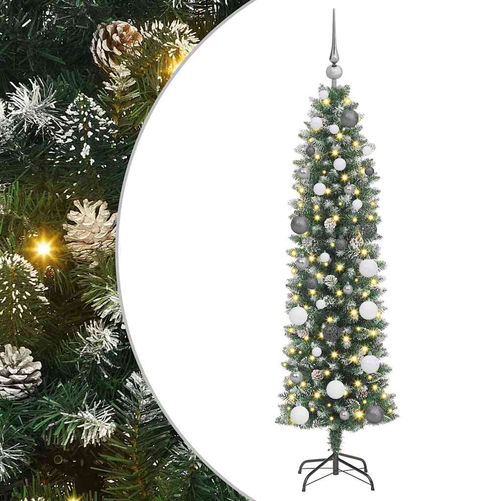 VidaXL sapin de Noël artificiel mince avec 150 LED vert et blanc 150 cm