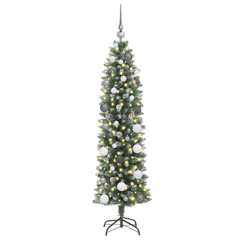 VidaXL sapin de Noël artificiel mince avec 150 LED vert et blanc 150 cm