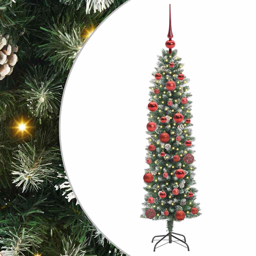 VidaXL sapin de Noël artificiel mince avec 150 LED vert et blanc 150 cm