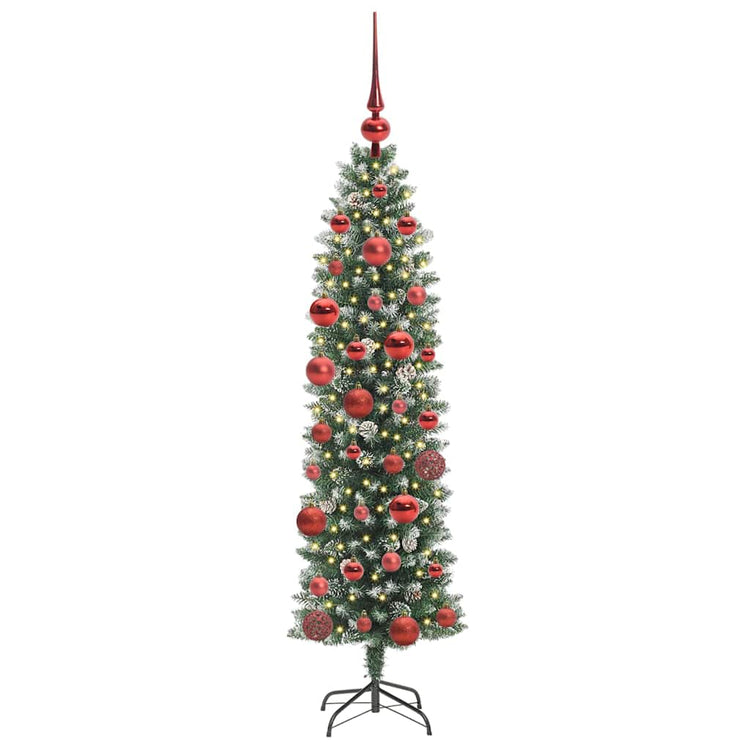 VidaXL sapin de Noël artificiel mince avec 150 LED vert et blanc 150 cm