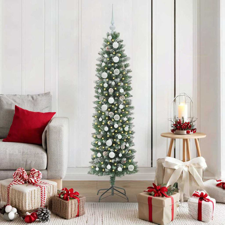 VidaXL sapin de Noël artificiel mince avec 150 LED vert et blanc 150 cm