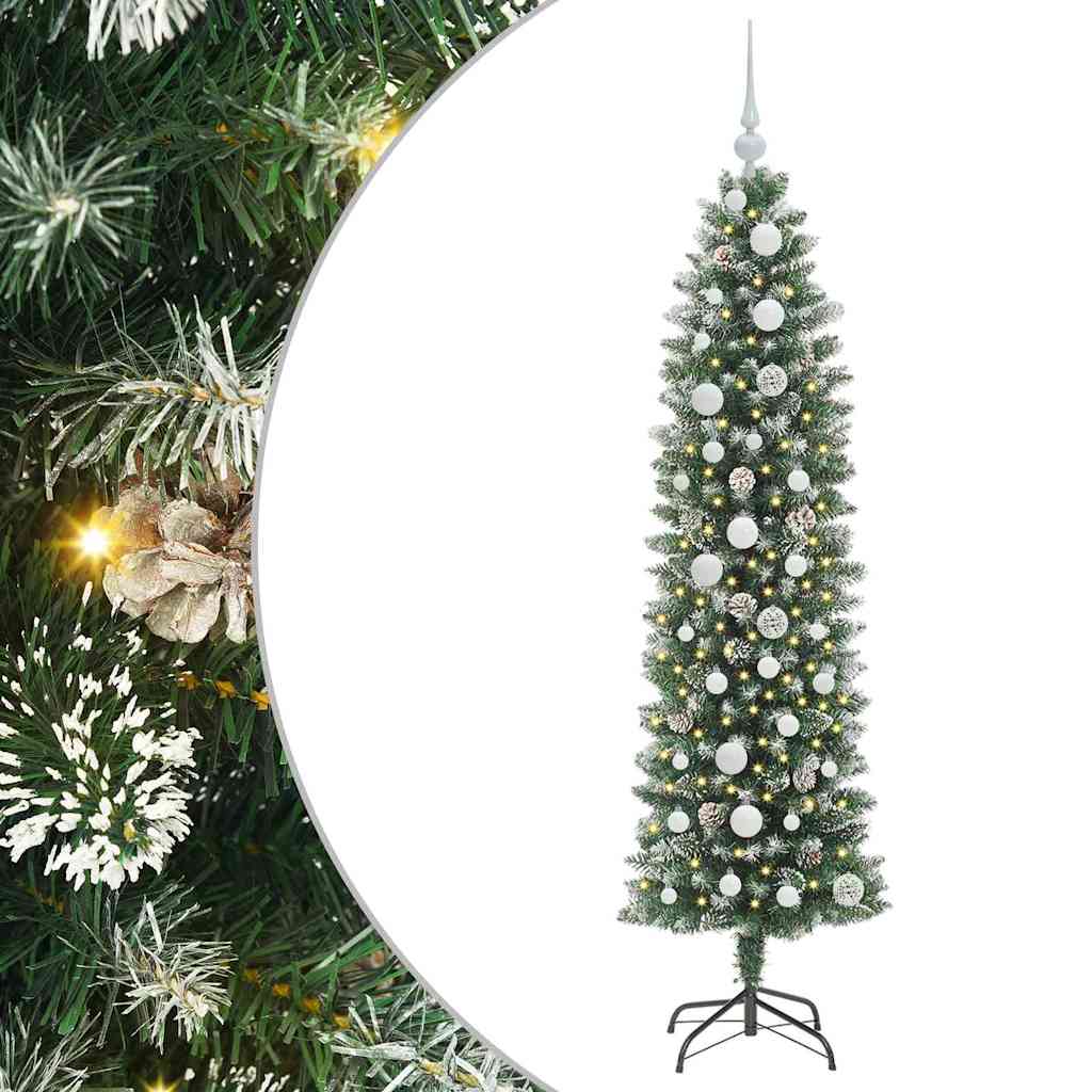 VidaXL sapin de Noël artificiel mince avec 150 LED vert et blanc 150 cm