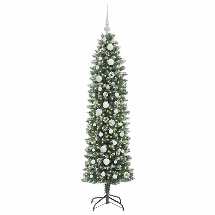 VidaXL sapin de Noël artificiel mince avec 150 LED vert et blanc 150 cm