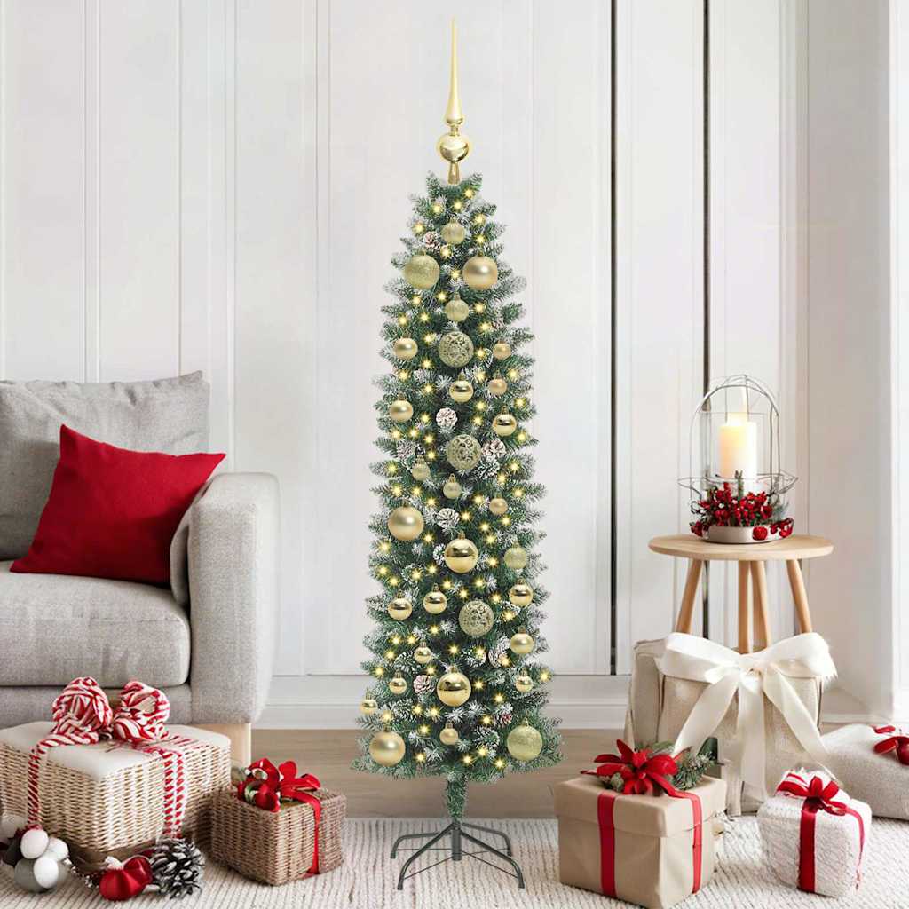 VidaXL sapin de Noël artificiel mince avec 150 LED vert et blanc 150 cm
