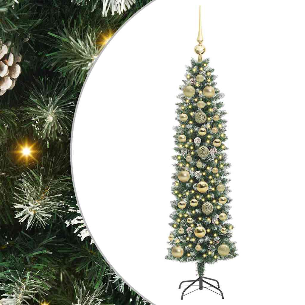 VidaXL sapin de Noël artificiel mince avec 150 LED vert et blanc 150 cm