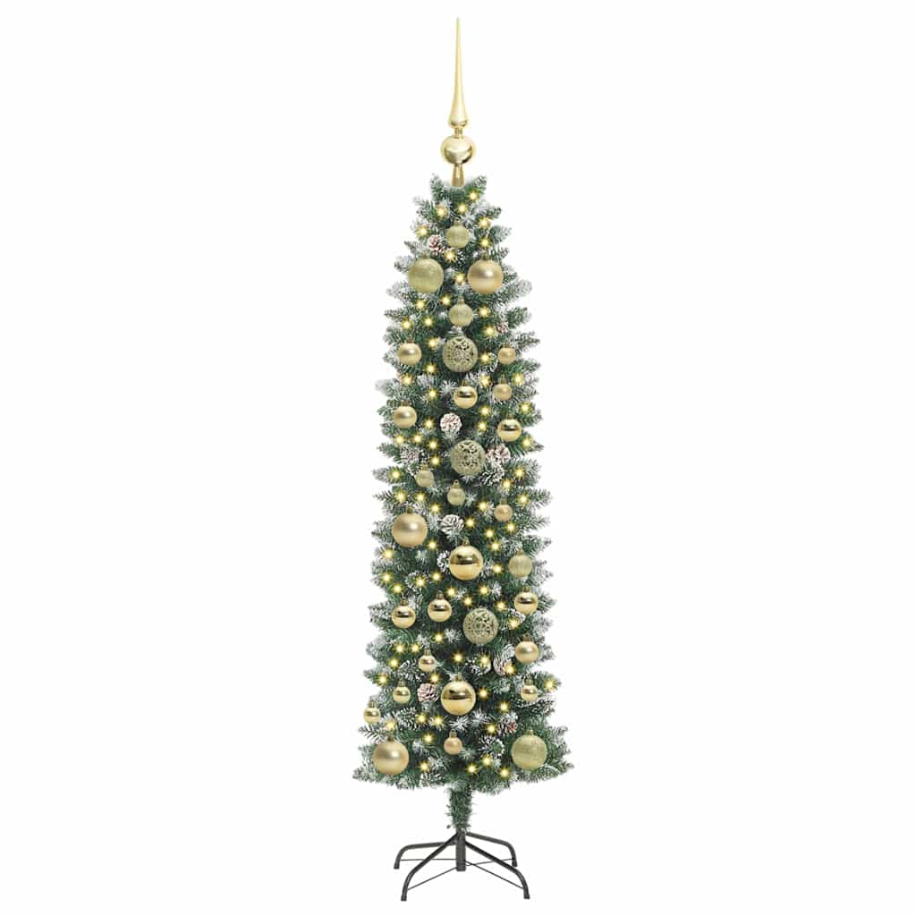 VidaXL sapin de Noël artificiel mince avec 150 LED vert et blanc 150 cm