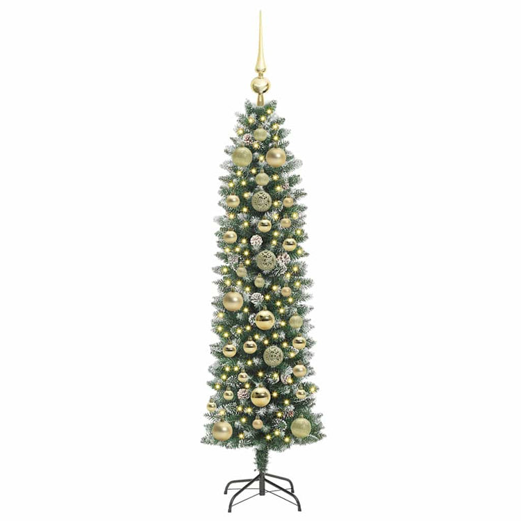 VidaXL sapin de Noël artificiel mince avec 150 LED vert et blanc 150 cm