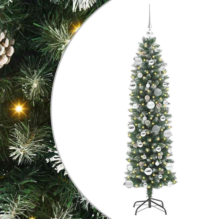 VidaXL sapin de Noël artificiel mince avec 150 LED vert et blanc 150 cm
