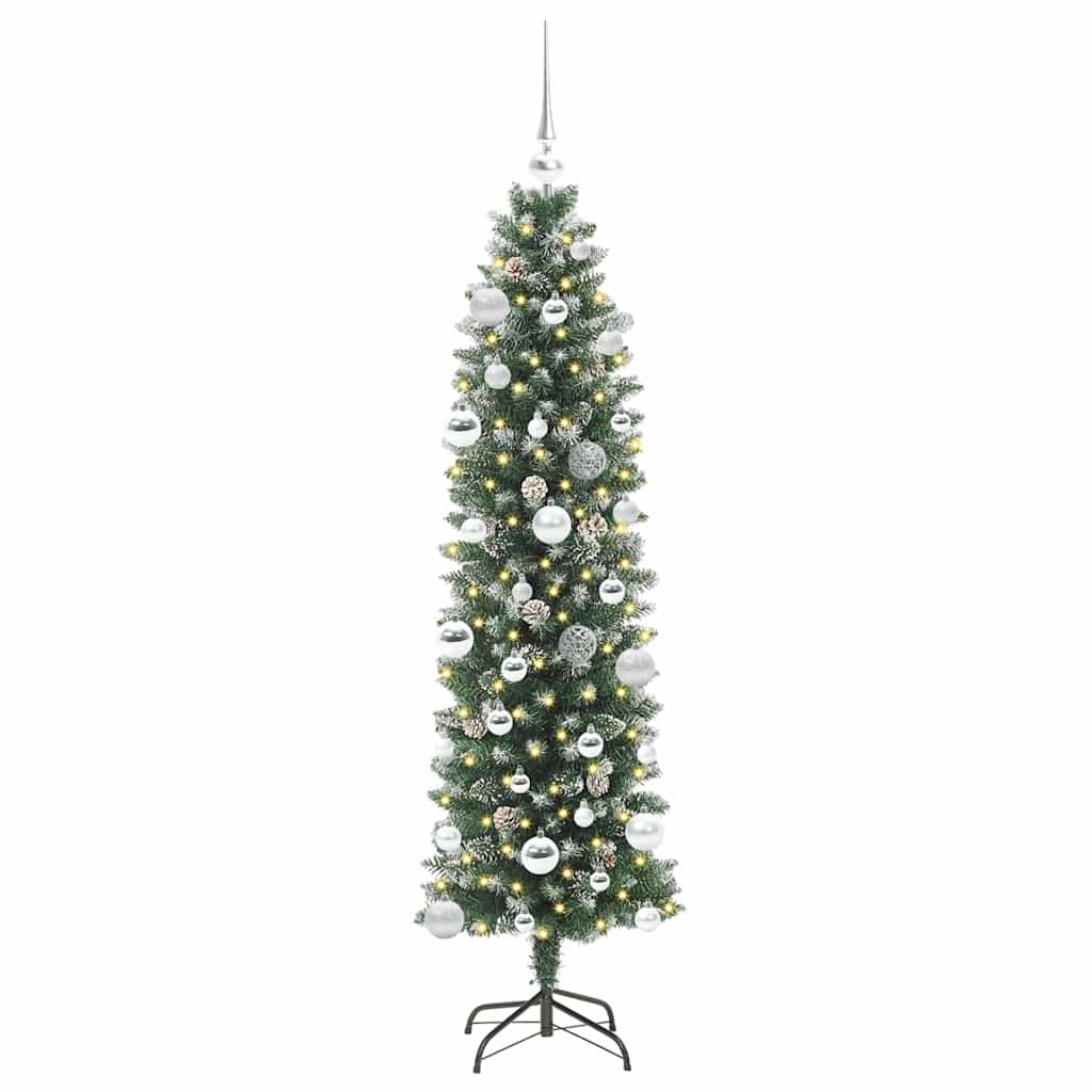 VidaXL sapin de Noël artificiel mince avec 150 LED vert et blanc 150 cm