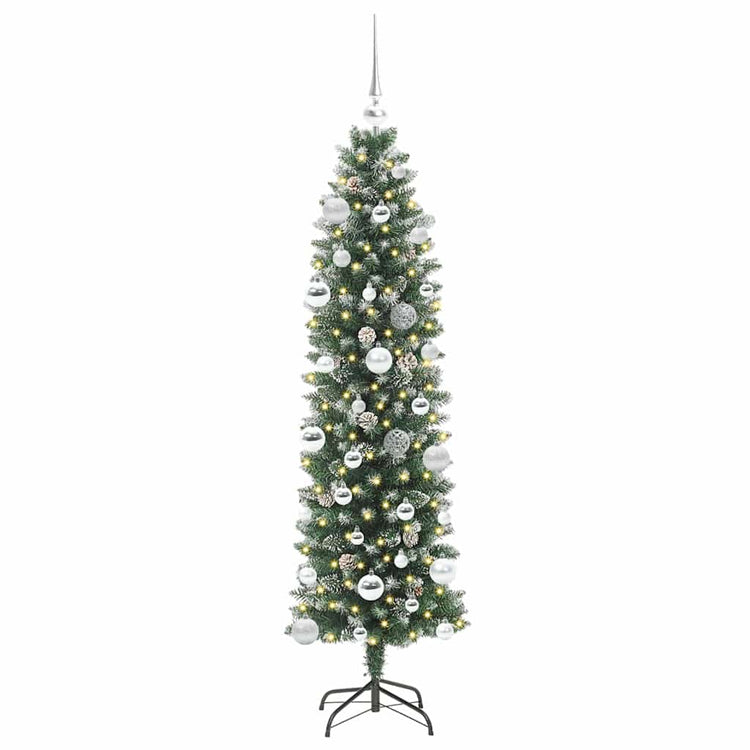 VidaXL sapin de Noël artificiel mince avec 150 LED vert et blanc 150 cm